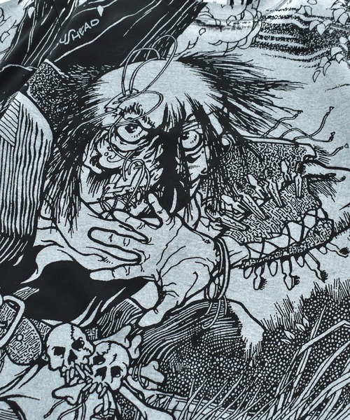 VINTAGE（ヴィンテージ）の「【USED】デッドストック FUUDOBRAIN “PUSHEAD” AOP アート Tシャツ（Tシャツ/カットソー・メンズ・ブラック・MEDIUM）」の8枚目の写真