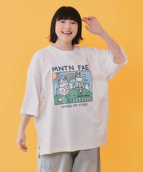 ScoLar(スカラー)の「362116:山の妖精とお散歩Tシャツ(Tシャツ/カットソー・レディース・パープル/ブラック/オフホワイト・M)」の2枚目の写真