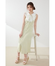 【AKB48 倉野尾成美さん着用】フリルシャツドッキングニットマーメイドワンピース 夏服