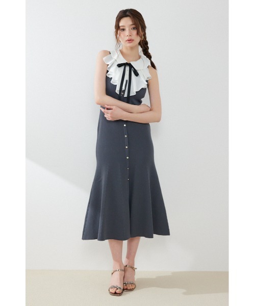 rienda(リエンダ)の「【AKB48 倉野尾成美さん着用】フリルシャツドッキングニットマーメイドワンピース 夏服(ワンピース・レディース・ライトイエロー/グレー/ブラック・FREE)」の2枚目の写真