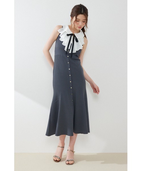 rienda(リエンダ)の「【AKB48 倉野尾成美さん着用】フリルシャツドッキングニットマーメイドワンピース 夏服(ワンピース・レディース・ライトイエロー/グレー/ブラック・FREE)」の11枚目の写真