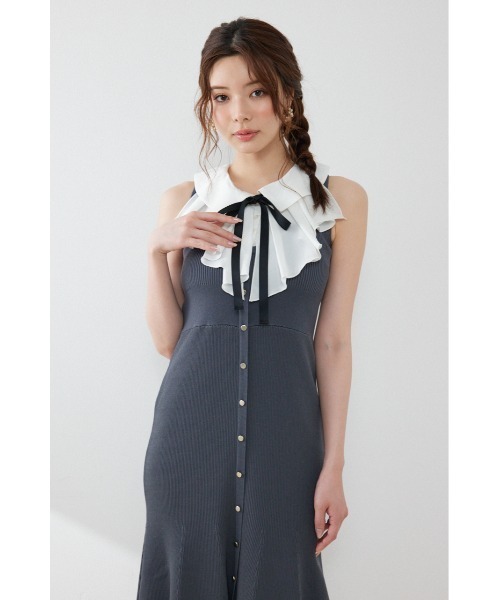 rienda(リエンダ)の「【AKB48 倉野尾成美さん着用】フリルシャツドッキングニットマーメイドワンピース 夏服(ワンピース・レディース・ライトイエロー/グレー/ブラック・FREE)」の14枚目の写真