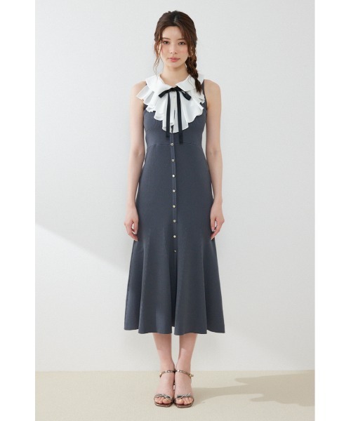 rienda(リエンダ)の「【AKB48 倉野尾成美さん着用】フリルシャツドッキングニットマーメイドワンピース 夏服(ワンピース・レディース・ライトイエロー/グレー/ブラック・FREE)」の16枚目の写真