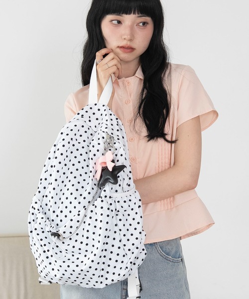 WEGO(ウィゴー)の「WEGO/【26年春夏新作】ドット柄デイパック(バックパック/リュック・レディース・ホワイト/ブラック・FREE)」の7枚目の写真