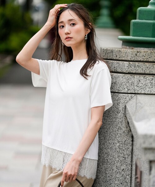 ANY SIS(エニィスィス)の「裾レース半袖Tシャツ(Tシャツ/カットソー・レディース・アイボリー系/ダークブラウン系・MEDIUM)」の12枚目の写真