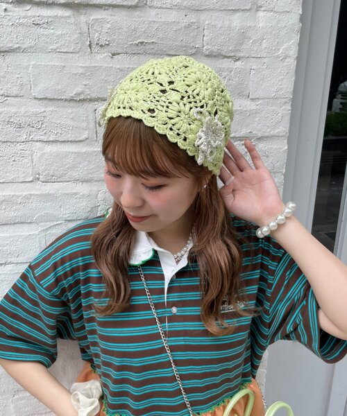 HELLO.SANFRANCISCO(ハローサンフランシスコ)の「【HELLO.SANFRANCISCO】フラワースパンコールクロシェビーニー(ニットキャップ/ビーニー・レディース・ブルー/グリーン・ONE SIZE)」の5枚目の写真