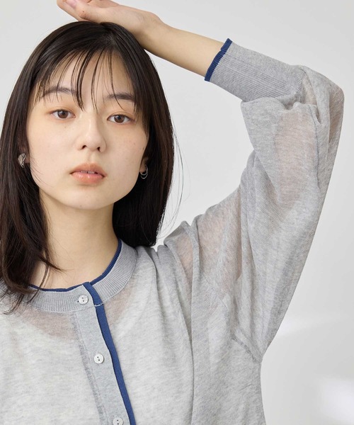 Mac-House（マックハウス）の「【FREE NATURE/フリーネイチャー】シアーレイヤードデザイン カーディガン（カーディガン/ボレロ・レディース・ネイビー/ブラック/ブラウン/ライトグレー・L/XL/M）」の8枚目の写真