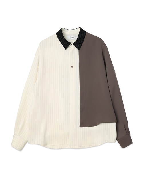 CULLNI（クルニ）の「Double Satin Asymmetrical Layered Shirt（シャツ/ブラウス・メンズ・ブルー/グリーン/ブラック/アッシュブラウン・2/1/0）」の3枚目の写真
