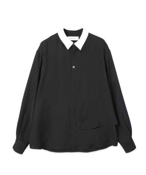 CULLNI（クルニ）の「Double Satin Asymmetrical Layered Shirt（シャツ/ブラウス・メンズ・ブルー/グリーン/ブラック/アッシュブラウン・2/1/0）」の2枚目の写真