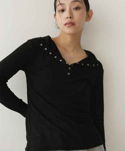 hellam(へラム)の「シアーフライスフーディトップス(Tシャツ/カットソー・レディース・ネイビー/アイボリー/ブラック/杢グレー・FREE)」の2枚目の写真