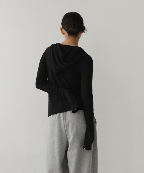 hellam(へラム)の「シアーフライスフーディトップス(Tシャツ/カットソー・レディース・ネイビー/アイボリー/ブラック/杢グレー・FREE)」の22枚目の写真