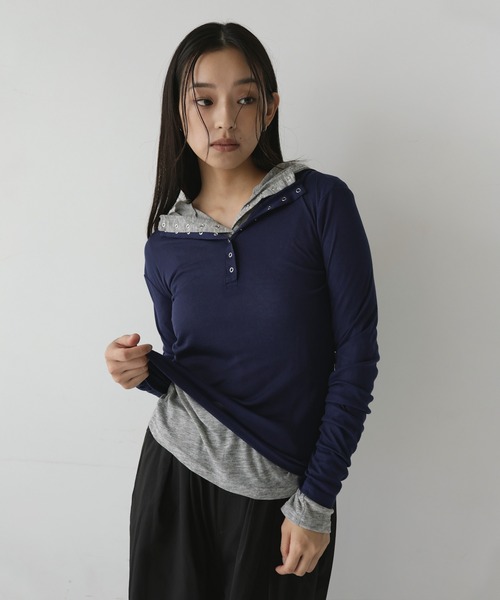 hellam(へラム)の「シアーフライスフーディトップス(Tシャツ/カットソー・レディース・ネイビー/アイボリー/ブラック/杢グレー・FREE)」の14枚目の写真