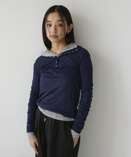 hellam(へラム)の「シアーフライスフーディトップス(Tシャツ/カットソー・レディース・ネイビー/アイボリー/ブラック/杢グレー・FREE)」の17枚目の写真