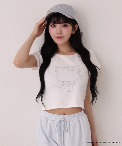 one after another NICE CLAUP（ワンアフターアナザーナイスクラップ）の「【チャーミーキティ】ラインストーンTee（Tシャツ/カットソー・レディース・ブラック/ピンク/オフホワイト・FREE）」の2枚目の写真