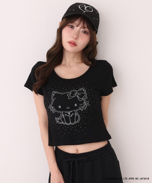 one after another NICE CLAUP（ワンアフターアナザーナイスクラップ）の「【チャーミーキティ】ラインストーンTee（Tシャツ/カットソー・レディース・ブラック/ピンク/オフホワイト・FREE）」の3枚目の写真