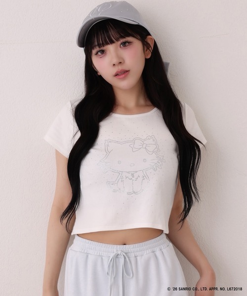 one after another NICE CLAUP（ワンアフターアナザーナイスクラップ）の「【チャーミーキティ】ラインストーンTee（Tシャツ/カットソー・レディース・ブラック/ピンク/オフホワイト・FREE）」の10枚目の写真
