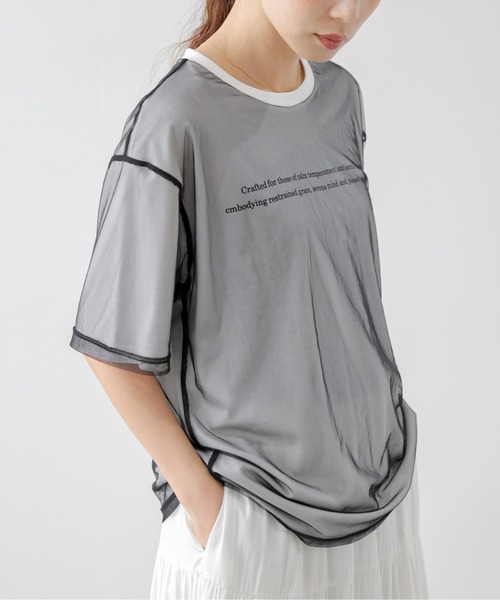 La-gemme（ラジェム）の「シアーレイヤード ロゴプリントTシャツ（Tシャツ/カットソー・レディース・ホワイト/ブラック・フリー）」の18枚目の写真