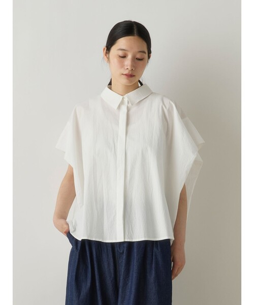 MidiUmi(ミディウミ)の「MidiUmi フレンチスリーブワイドシャツ(シャツ/ブラウス・レディース・ピンク/オフホワイト/ライトブルー・FREE)」の2枚目の写真