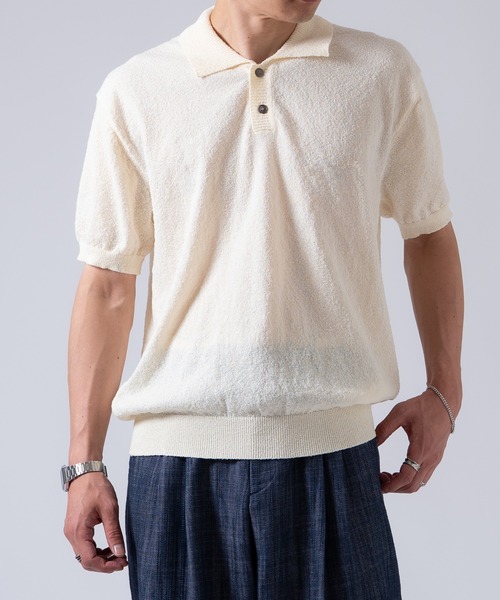 OXA（オグザ）の「ブークレサマーニット半袖ポロシャツ OXA（ポロシャツ・メンズ・ブラック×ホワイト/ブラック/ホワイト・ONESIZE）」の13枚目の写真
