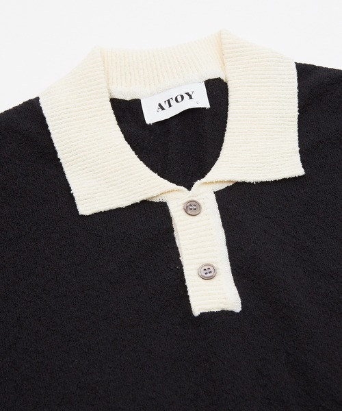 OXA（オグザ）の「ブークレサマーニット半袖ポロシャツ OXA（ポロシャツ・メンズ・ブラック×ホワイト/ブラック/ホワイト・ONESIZE）」の9枚目の写真