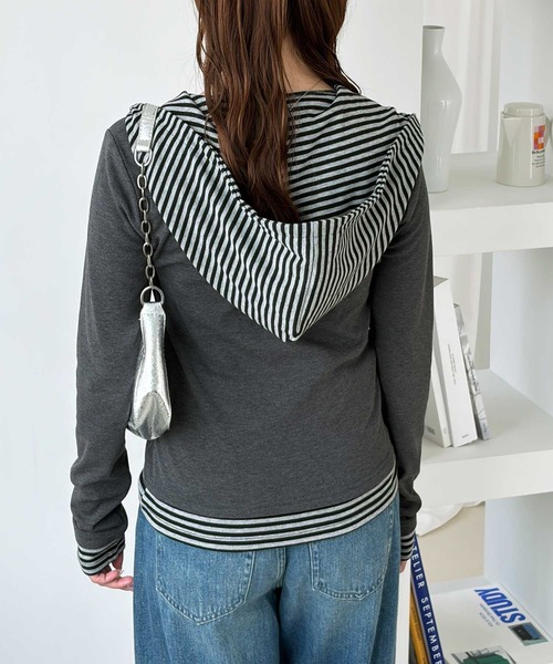 GeeRA(ジーラ)の「レイヤード風フーディカットソー(Tシャツ/カットソー・レディース・チャコール/ブラック・MEDIUM/SMALL/X-LARGE/LARGE)」の17枚目の写真