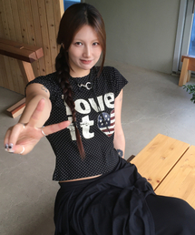 ヴィンテージハートフラッグショート半袖Tシャツ(ブラック)