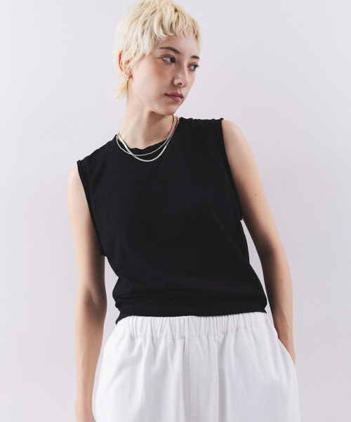 HANNE（アン）の「サイドパネルスリーブレスTEE（Tシャツ/カットソー・レディース・ホワイト/ブラック・FREE）」の3枚目の写真