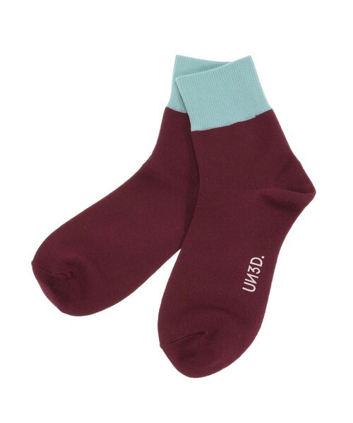 UN3D.(アンスリード)の「BI COLOR SOCKS(ソックス/靴下・レディース・ボルドー/ブラック・FREE)」の2枚目の写真