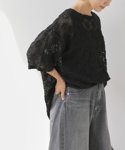 JOURNAL STANDARD relume(ジャーナルスタンダード レリューム)の「シャーリングメッシュレースプルオーバー(Tシャツ/カットソー・レディース・ブラック/ホワイト・FREE)」の20枚目の写真
