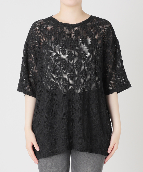 JOURNAL STANDARD relume(ジャーナルスタンダード レリューム)の「シャーリングメッシュレースプルオーバー(Tシャツ/カットソー・レディース・ブラック/ホワイト・FREE)」の11枚目の写真