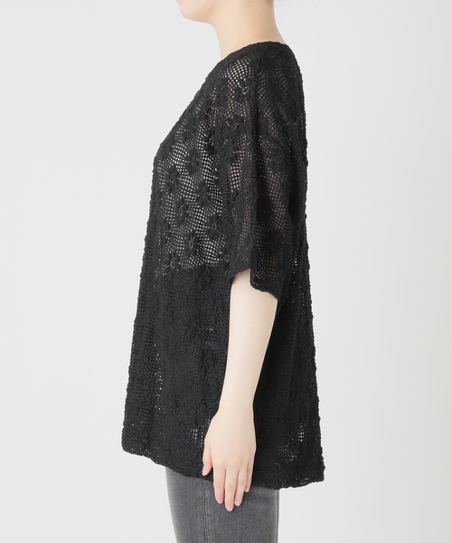 JOURNAL STANDARD relume(ジャーナルスタンダード レリューム)の「シャーリングメッシュレースプルオーバー(Tシャツ/カットソー・レディース・ブラック/ホワイト・FREE)」の10枚目の写真