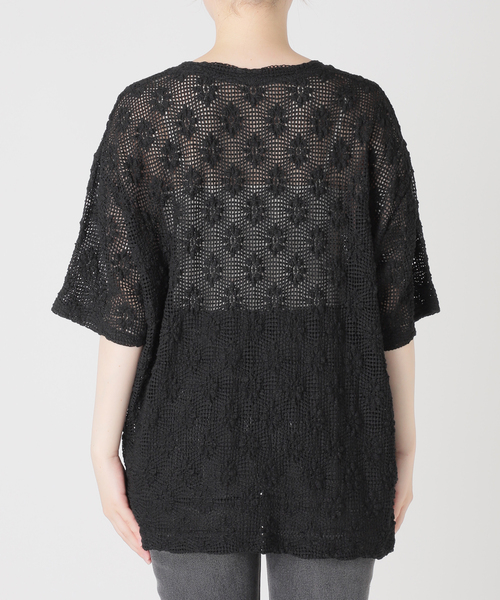 JOURNAL STANDARD relume(ジャーナルスタンダード レリューム)の「シャーリングメッシュレースプルオーバー(Tシャツ/カットソー・レディース・ブラック/ホワイト・FREE)」の9枚目の写真