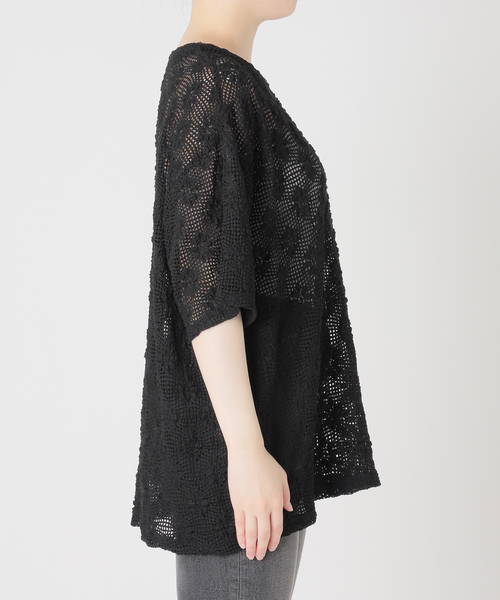 JOURNAL STANDARD relume(ジャーナルスタンダード レリューム)の「シャーリングメッシュレースプルオーバー(Tシャツ/カットソー・レディース・ブラック/ホワイト・FREE)」の8枚目の写真