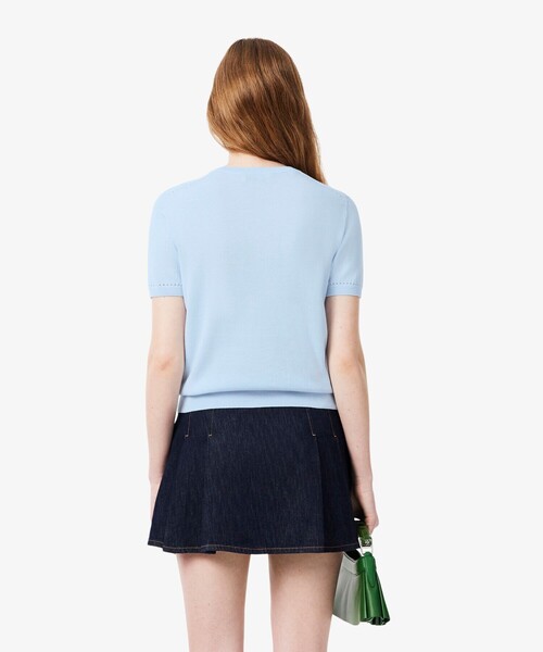 LACOSTE(ラコステ)の「シームレス3Dニット半袖ニットセーター(ニット/セーター・レディース・ライトブルー・34/38/36/40)」の4枚目の写真