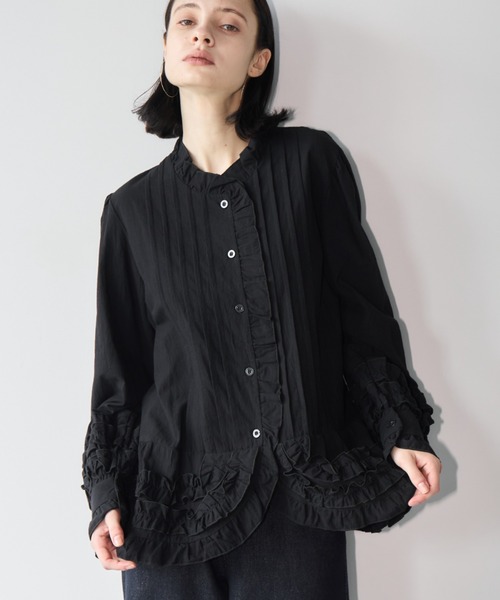 Aimelibra(エメリブラ)の「ピンタックフリルデザインシャツ/ブラウス(シャツ/ブラウス・レディース・ホワイト/ブラック・FREE)」の2枚目の写真