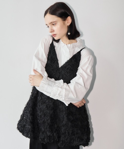 Aimelibra(エメリブラ)の「ピンタックフリルデザインシャツ/ブラウス(シャツ/ブラウス・レディース・ホワイト/ブラック・FREE)」の9枚目の写真