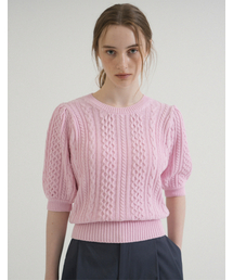 [Cotton 100%] Round Shirring Cable Half Knit (Light_pink)