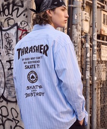 【THRASHER/スラッシャー】バックプリント ストライプ 長袖ブロードシャツ