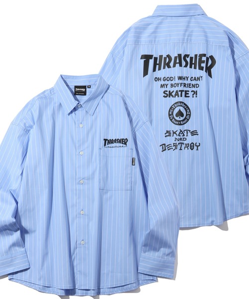 THRASHER(スラッシャー)の「【THRASHER/スラッシャー】バックプリント ストライプ 長袖ブロードシャツ(シャツ/ブラウス・メンズ・サックスブルー/グレー/ブラック・XL/L/M)」の3枚目の写真