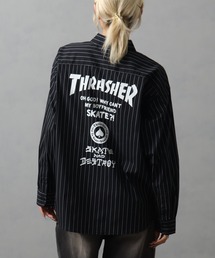 【THRASHER/スラッシャー】バックプリント ストライプ 長袖ブロードシャツ