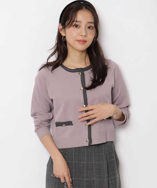 JUSGLITTY(ジャスグリッティー)の「ケーブルトリムジャケットライクカーデ(ニット/セーター・レディース・ブラウン/ピンク系その他・2)」の1枚目の写真