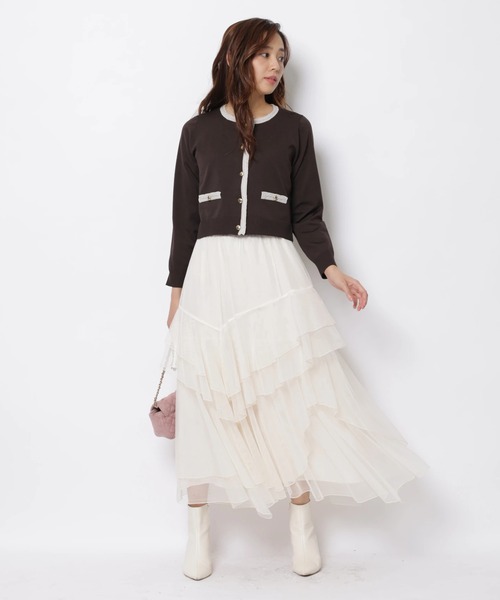 JUSGLITTY(ジャスグリッティー)の「ケーブルトリムジャケットライクカーデ(ニット/セーター・レディース・ブラウン/ピンク系その他・2)」の8枚目の写真
