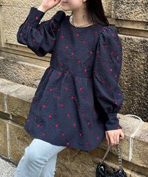 prose verse | ハート刺繍パフスリーブペプラムブラウス(シャツ/ブラウス)