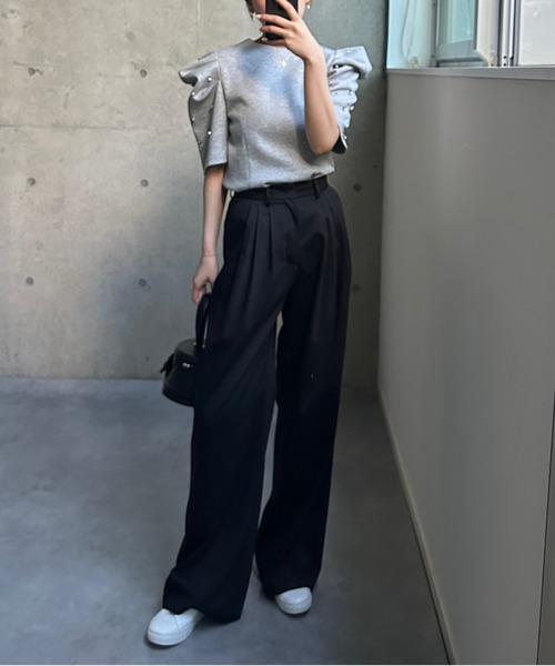 BIRTHDAY BASH(バースデイバッシュ)の「BIJOU PUFF FRENCH SLEEVE TOPS(ビジューパフフレンチスリーブトップス)(Tシャツ/カットソー・レディース・グレー/アイボリー・FREE)」の8枚目の写真