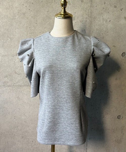 BIRTHDAY BASH(バースデイバッシュ)の「BIJOU PUFF FRENCH SLEEVE TOPS(ビジューパフフレンチスリーブトップス)(Tシャツ/カットソー・レディース・グレー/アイボリー・FREE)」の13枚目の写真