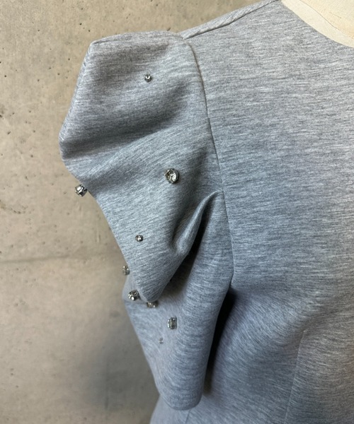 BIRTHDAY BASH(バースデイバッシュ)の「BIJOU PUFF FRENCH SLEEVE TOPS(ビジューパフフレンチスリーブトップス)(Tシャツ/カットソー・レディース・グレー/アイボリー・FREE)」の14枚目の写真