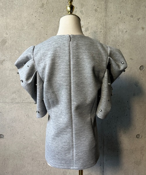 BIRTHDAY BASH(バースデイバッシュ)の「BIJOU PUFF FRENCH SLEEVE TOPS(ビジューパフフレンチスリーブトップス)(Tシャツ/カットソー・レディース・グレー/アイボリー・FREE)」の16枚目の写真