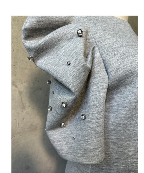 BIRTHDAY BASH(バースデイバッシュ)の「BIJOU PUFF FRENCH SLEEVE TOPS(ビジューパフフレンチスリーブトップス)(Tシャツ/カットソー・レディース・グレー/アイボリー・FREE)」の17枚目の写真