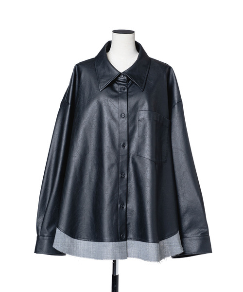 muller of yoshiokubo(ミュラーオブヨシオクボ)の「muller of yoshiokubo ミュラーオブヨシオクボ / SKIN BIG SHIRTS ヴィーガンレザースキンビッグシルエットシャツ / MLF26205(シャツ/ブラウス・レディース・ブラウン/ブラック・FREE)」の3枚目の写真
