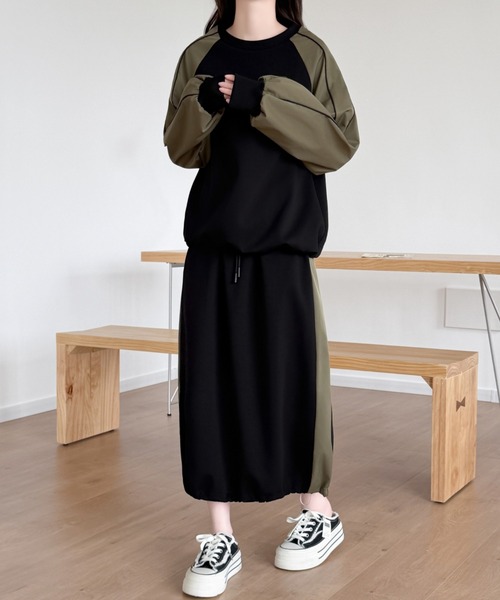 ABITOKYO(アビトーキョー)の「配色ライン異素材切り替えスウェットセットアップ(セットアップ・レディース・カーキ/ブラック・M/L)」の6枚目の写真
